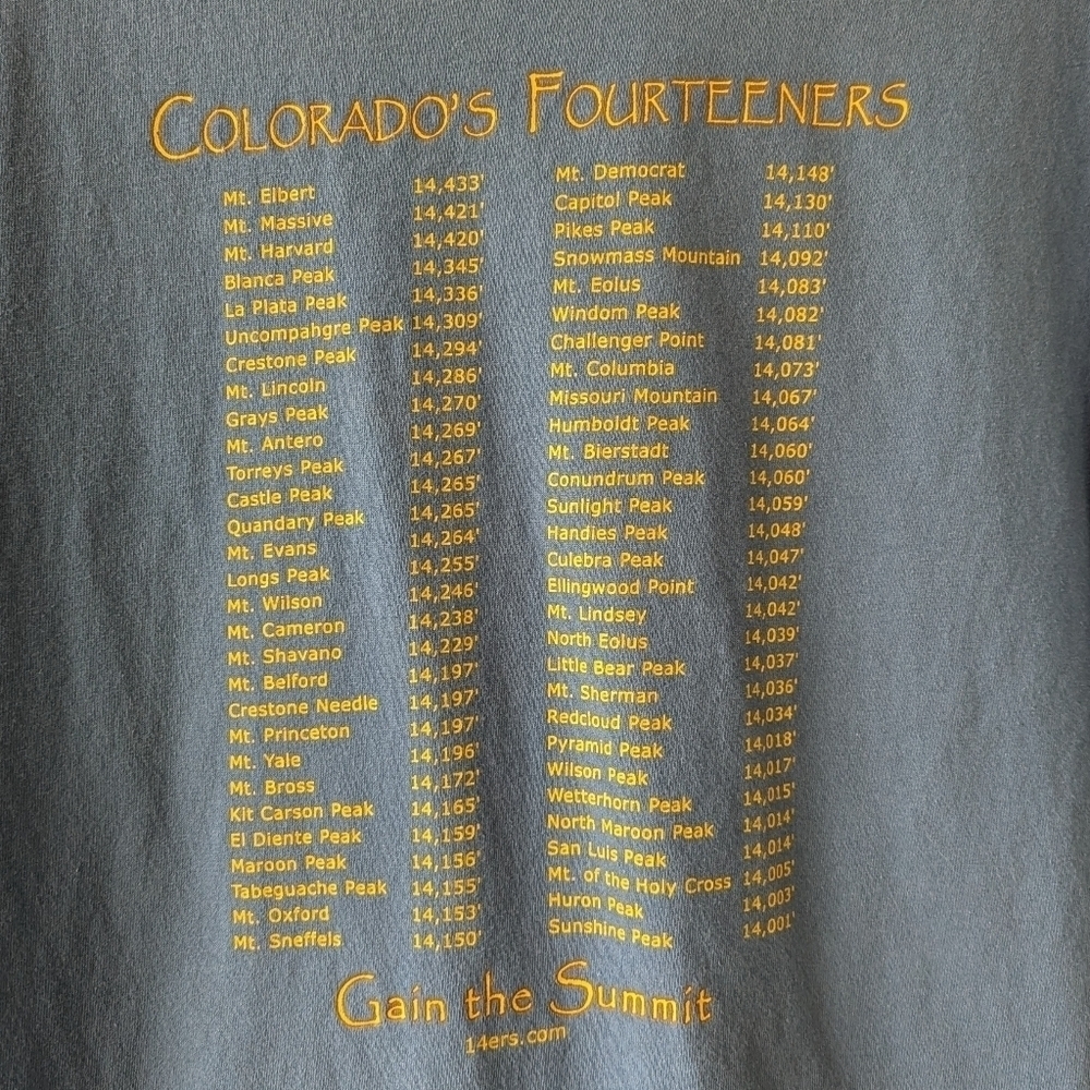 Gildan Colorado 14ers Mountains List Short Sleeve T-Shirt Unisex Large Blue - Picture 4 of 7